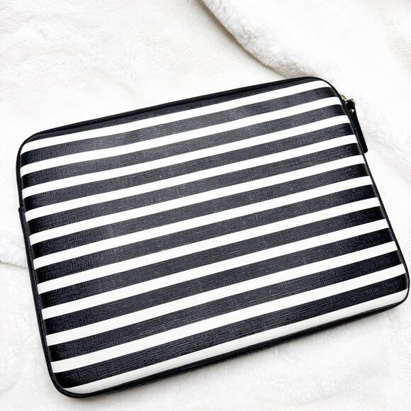 KATE SPADE New York Black & White Stripe Padded iPad Tablet Zip Case - Picture 2 of 10
